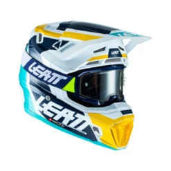 LEATT Helm Incl. Bril 8,5 V22 Grafisch Blauw-wit-geel -Sportfiets Onderdelen LEATTHelminkl Brille8 5V22Graphicblau weiss gelb 2